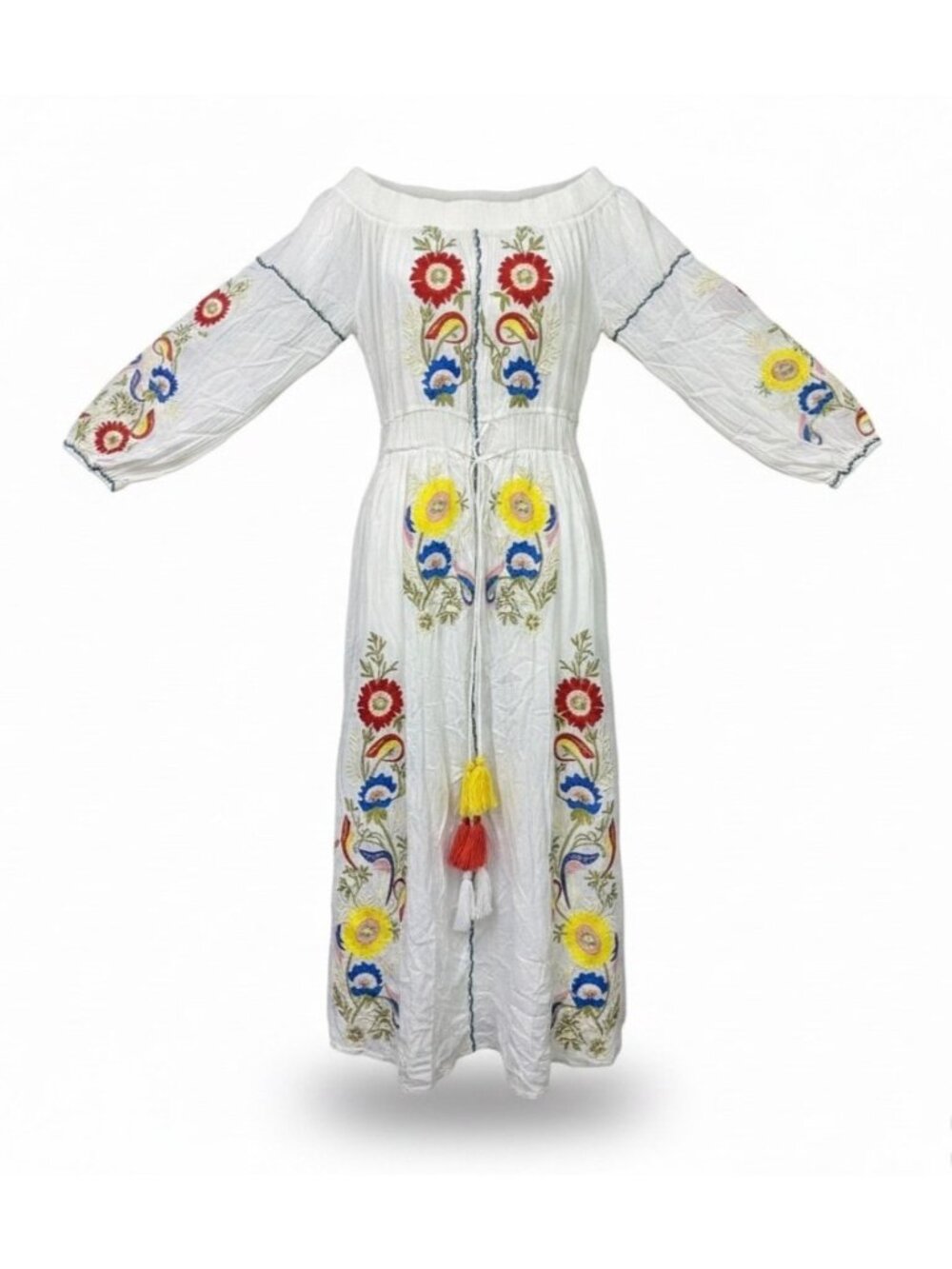 L’Atiste Women’s White Embroidered Off-Shoulder Maxi Dress Size S